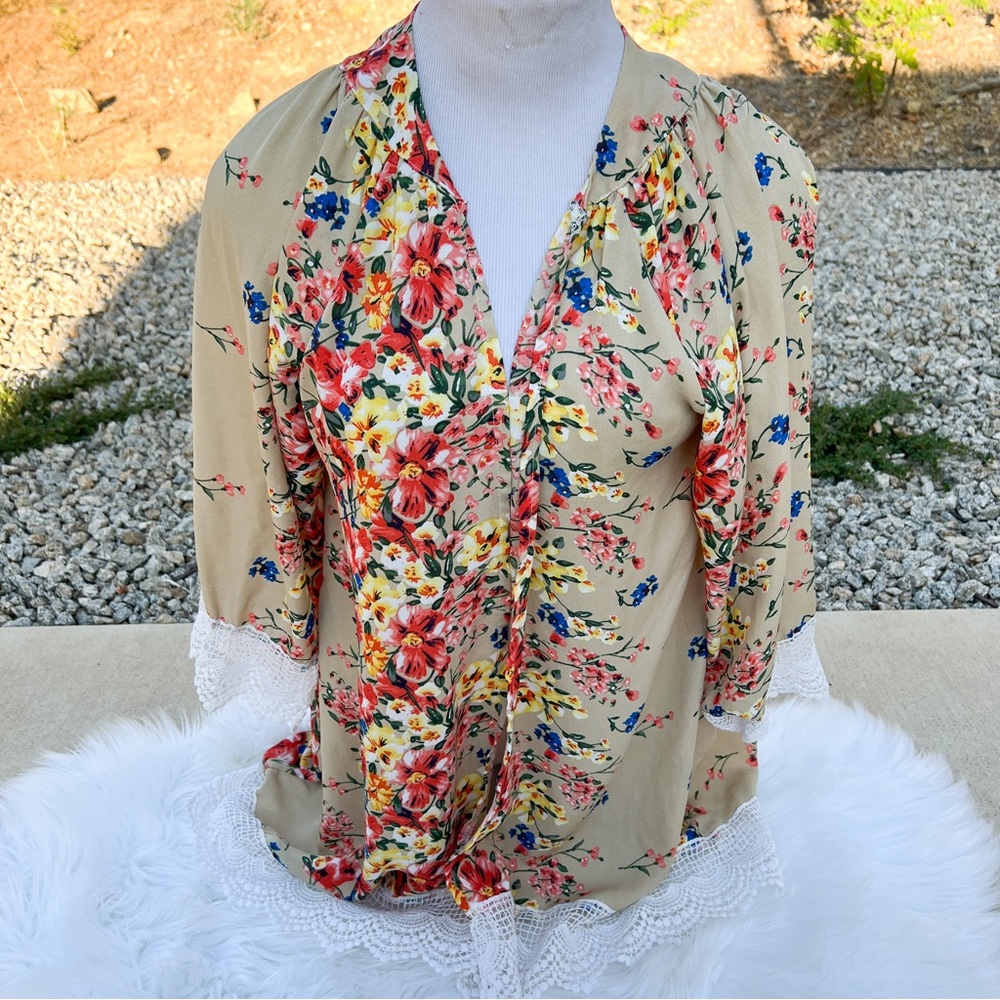Floral Cardigan Blouse Top Medium